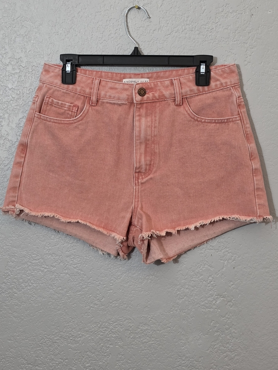 Sincerly Jules Pants - Sincerely Jules Coral Pink Frayed Hem Denim Shorts High Rise Womens Size 11/29